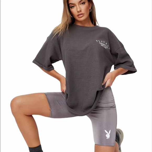 PLAYBOY Pants - Playboy Charcoal Soft Touch Biker Shorts